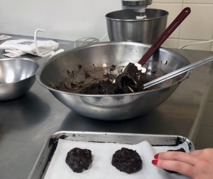 chocolate cherry chunk cookies being made